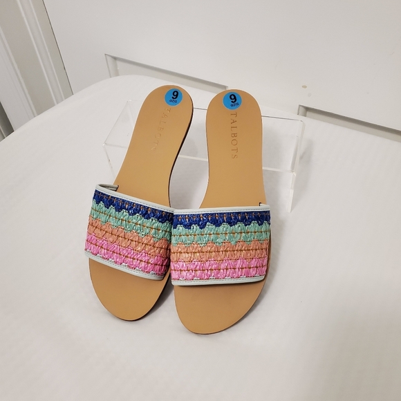 NWOB Talbots "HANNAH ZIG-ZAG" Stripe Straw Slides Size 6, Preppy, Fun, Colorful - Picture 4 of 9
